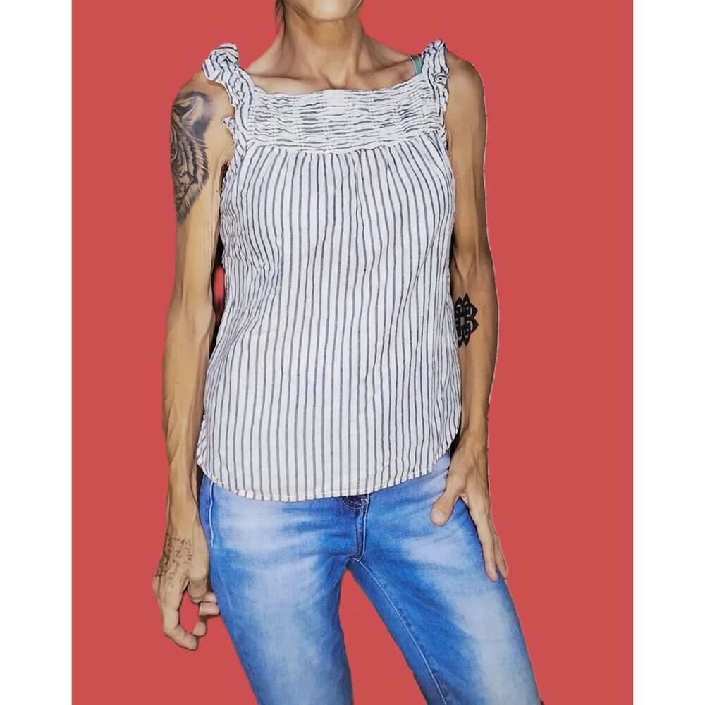 Maurices ~ Striped Ruffle Strap Smocked Chest Casual Top ~ XS ~ 100% Rayon